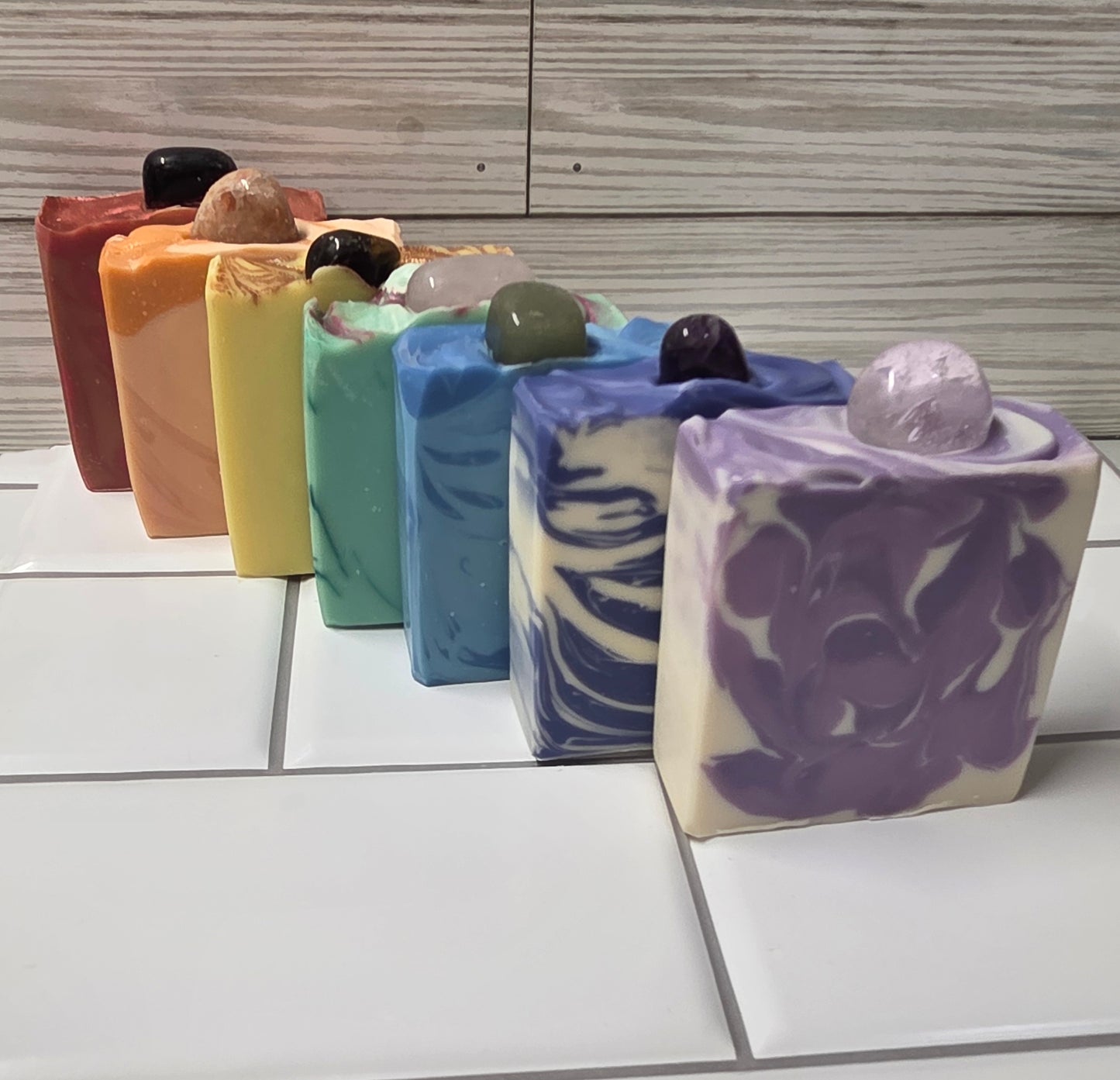 π§Ό Chakra Soaps β Handmade Soaps with Genuine Crystals (Single bars)
