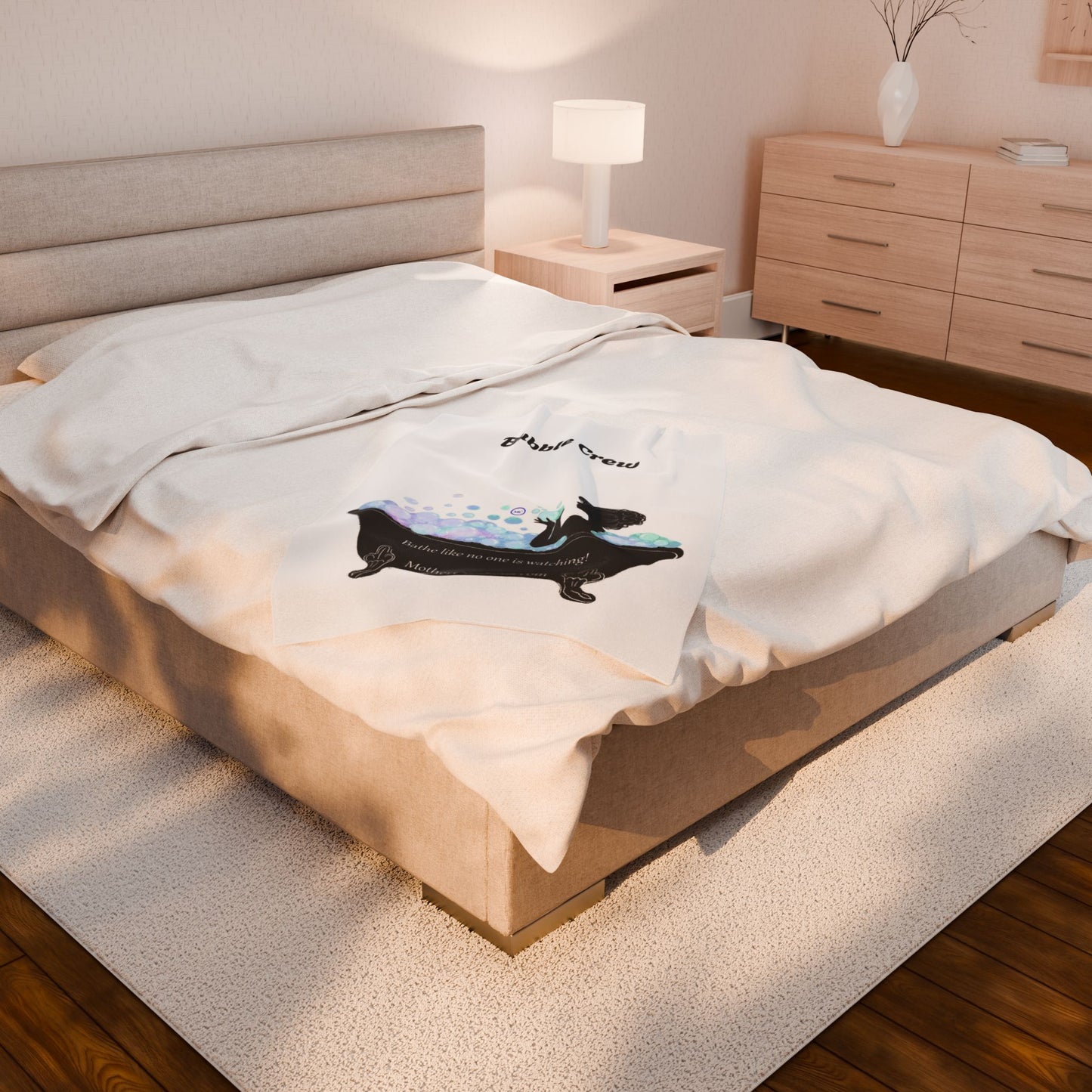 Velveteen Plush Blanket — "Bathe Like No One Is Watching" Silhouette Bathtub Throw