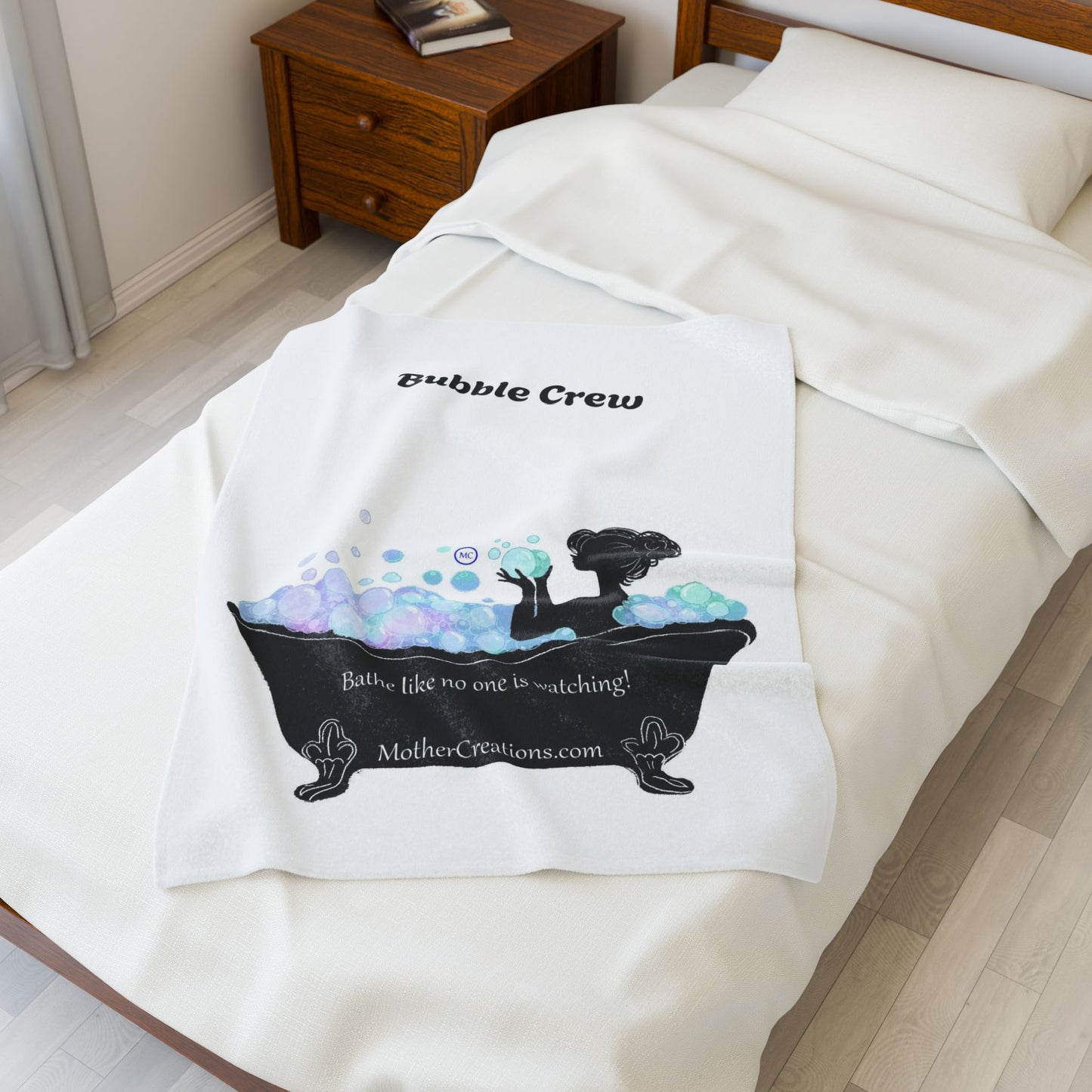 Velveteen Plush Blanket — "Bathe Like No One Is Watching" Silhouette Bathtub Throw
