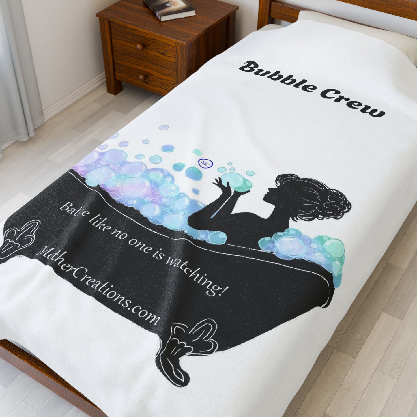 Velveteen Plush Blanket — "Bathe Like No One Is Watching" Silhouette Bathtub Throw